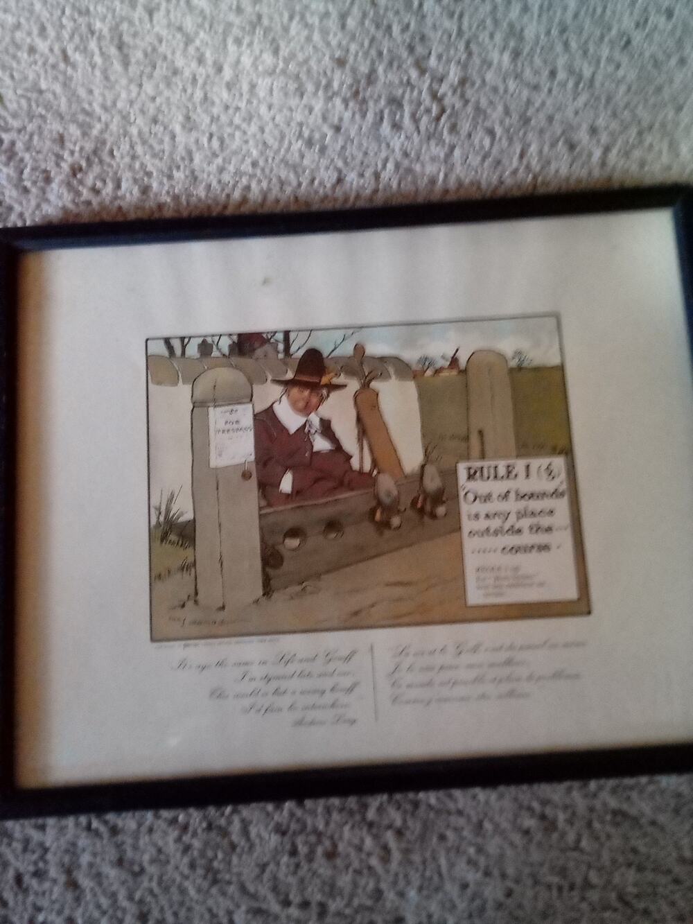 Vintage GOLF. Charles Crombie. RULE I(g)"Out of bounds" Framed Print
